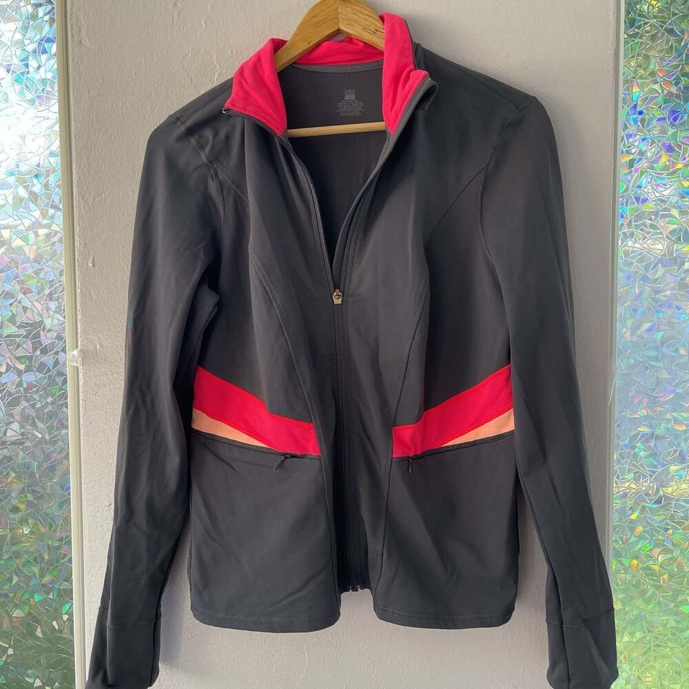VOX Women's Gray Full-Zip Athletic Jacket with Pink & Orange Accents